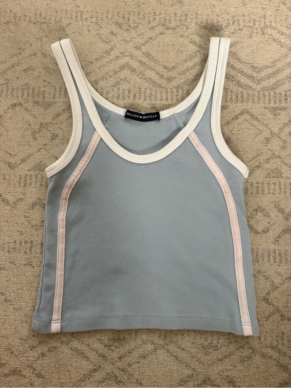 Brandy Melville Pale Blue Ribbed Tank with White Trim